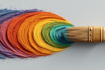 Poster - Colorful paintbrush stroke creating a vibrant artistic spectrum on neutral background.