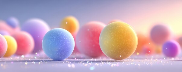 Poster - Colorful abstract composition with pastel spheres on a sparkling background