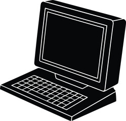 Poster - Classic Computing Silhouette: A minimalist monochrome graphic featuring a classic desktop computer, highlighting its essential components.