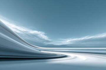 Poster - Abstract fluid landscape with flowing lines in cool blue and white tones