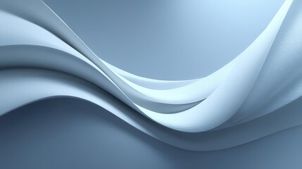 Poster - Abstract white shapes creating elegant flowing waves against soft blue tones