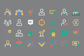 Fototapete - Collection of modern flat design icons representing people communication business and technology concepts in a clean and colorful style