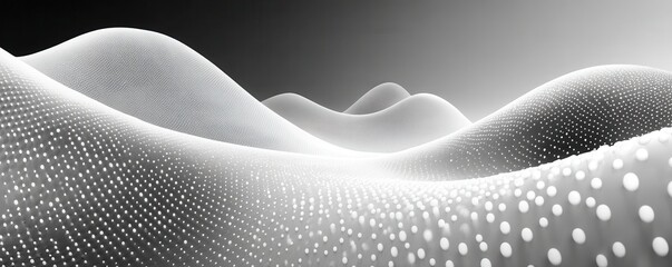 Poster - Abstract waves of white dots in a futuristic grayscale fluid motion design