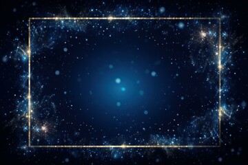 Poster - Golden frame shining on blue background with particles and glittering lights, perfect for presentations, websites, social media and graphic design projects