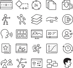Fototapete - Collection of modern outline icons representing various concepts like data processing user interface elements and workflow management for digital applications
