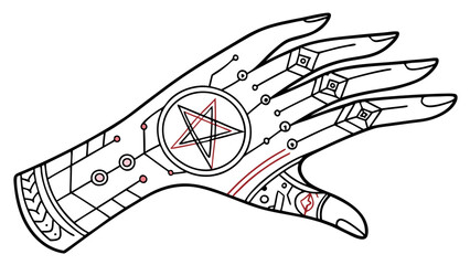 Poster - Hand with pentagram tattoo vector illustration occult esoteric magic witchcraft symbol drawing design artwork