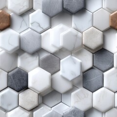 Poster - This seamless white hexagonal marble tile pattern showcases an elegant design perfect for modern interiors or stylish renovations SEAMLESS PATTERN