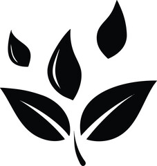 Aufkleber - Black Silhouette of Five Leaves Branching Outward on White Background Simple Minimalist Botanical Design Element