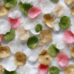 Poster - Softly colored lotus flowers showcase intricate lace and silk petals amid delicate fabric layers, creating an elegant floral display SEAMLESS PATTERN
