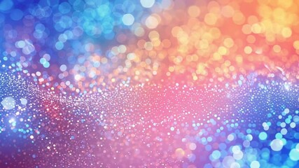 Poster - Pink, blue and orange bokeh glitter glow background. Shimmering light particles and sparkling elements for celebration concept. Footage.