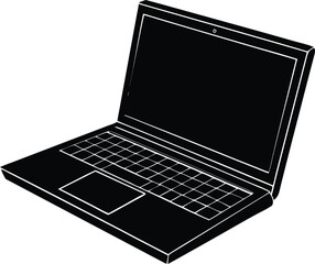 Fototapete - Laptop Illustration: A sleek, modern laptop design, rendered in a bold black and white, perfect for representing technology, work, and digital life. 