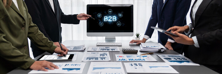 Poster - Business person navigates B2B landscape, harness technology to enhance business-to-business connections. Discover reshapes B2B interaction, driving innovation in business-to-businesses strategy. brisk