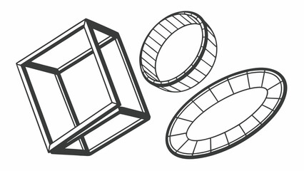 Aufkleber - A line drawing of a cube, a cylinder, and an oval shape with interior lines on a white background created with generated ai