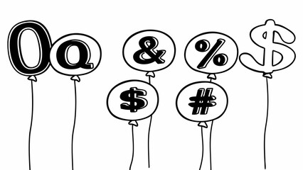 Aufkleber - Black and white image of balloons shaped like symbols such as dollar sign and ampersand symbol created with generated ai