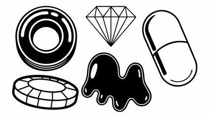 Aufkleber - A collection of black and white icons including a donut diamond and a pill illustration design created with generated ai