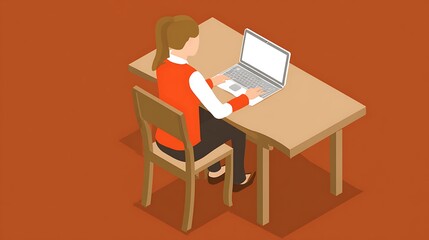 Fototapete - Person working on a laptop at a table.