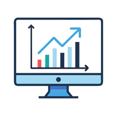 Poster - Computer monitor displaying a growing bar chart and line graph isolated on transparent background