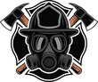 © Graphicmela - Vector illustration of a firefighter helmet gas mask and axes representing emergency services