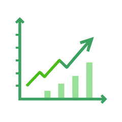 Poster - Green bar and line graph showing upward trend isolated on transparent background