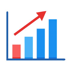 Poster - Bar chart with red arrow showing upward trend isolated on transparent background