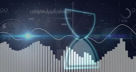 Poster - Opening scene showing neon hourglass starting rotation and dashboard charts animating data trends
