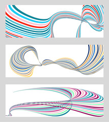 Poster - Wavy lines or ribbons. Set of 3 backgrounds. Multicolored striped gradient. Creative unusual background with abstract gradient wave lines to create a trendy banner, poster. vector eps