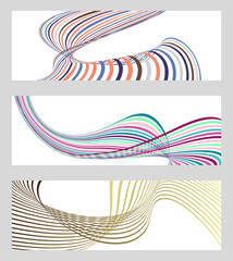 Poster - Wavy lines or ribbons. Set of 3 backgrounds. Multicolored striped gradient. Creative unusual background with abstract gradient wave lines to create a trendy banner, poster. vector eps