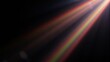 © MEGAWATI - Blurred rainbow refraction overlay effect. Light lens prism effect on black background. Holographic reflection, crystal flare leak shadow overlay. Colorful rainbow disco ball light