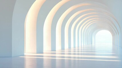 Poster - Abstract Architectural Passage: An ethereal, perspective view of a modern interior, bathed in soft natural light, evoking a sense of tranquility and minimalism.