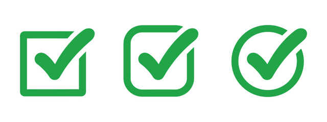 Fototapete - Green Checkmark Icons in Different Shapes vector illustration of an white background with hearts