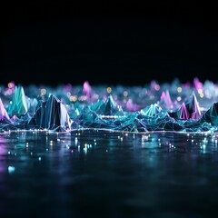Fototapete - Abstract digital landscape with vibrant colors.