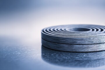 Poster - Wooden coil resting on a surface reflecting soft light in a calm and serene environment