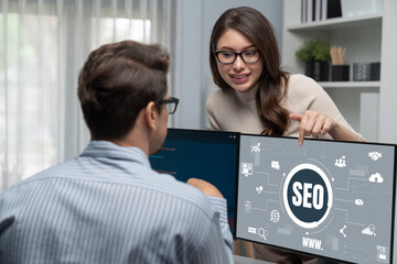 Poster - SEO search engine optimization for brisk e-commerce and online retail business showing on computer screen