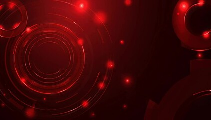 Poster - Red digital background with circular elements and tech-inspired design for presentation or motion graphics, featuring a dark red gradient, black background, circular shapes, and red glow Generative AI