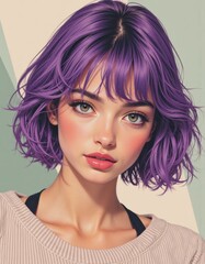 Poster - Mixed media collage featuring a girl with vibrant purple hair and expressive features