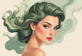 Poster - Elegant woman with flowing hair, embodying liquid design principles and organic shapes