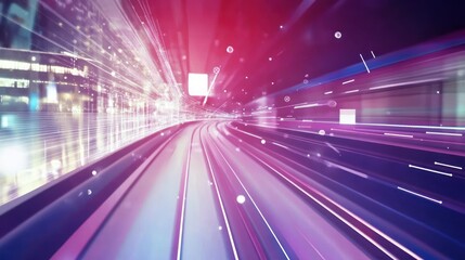 Poster - Abstract Digital Tunnel with Futuristic Light Trails and Data Flow