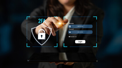 Poster - Two-factor authentication strengthens login system security. Adds protection, two-factor authentication increases privacy, and two-factor authentication prevents access breaches. Latch