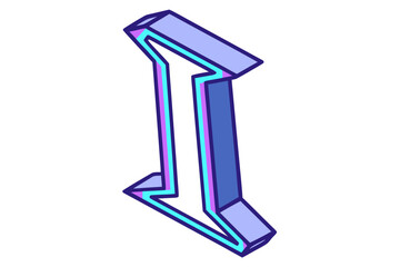 Poster - Vibrant 3d arrow illustration featuring a stylish modern design with cyan and violet highlights on a white background.