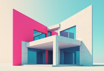 Poster - Neo-brutalist architecture featuring stark geometric contrasts and vibrant colors
