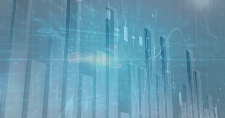 Poster - Data chart opening rising columns starting graph oscillating hologram key forming showing security