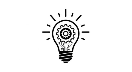 Poster - Lightbulb graphic with gears and circuit board inside, radiating light rays, symbolizing innovation, technology, and ingenious solutions for business and industrial applications