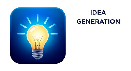 Poster - Illuminated lightbulb icon on blue square, symbolizing idea generation, innovation, and new beginnings, suitable for app design or website banner