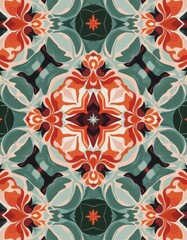 Fototapete - Psychedelic floral pattern with hypnotic repetition and vibrant colors