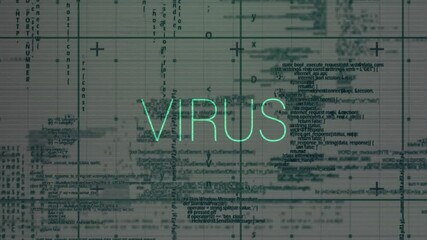 Aufkleber - Neon-green virus text pulsating glitch lines sweeping grid causing code scattering simulating hack