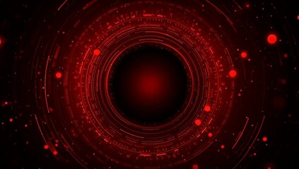 Poster - Red digital background with circular tech elements, a dark and futuristic design for a banner or presentation Generative AI