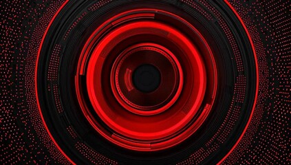 Poster - Red digital technology background with circular elements, futuristic and high-tech style, black background Generative AI