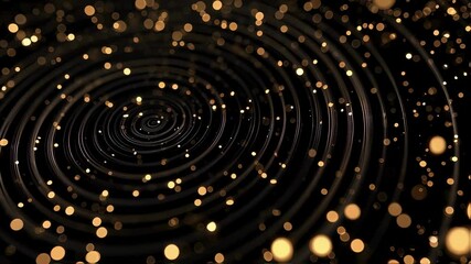 Poster - Captivating spiral pattern formed by golden light particles on a dark background, creating a sense of depth and movement, evoking a cosmic or magical atmosphere