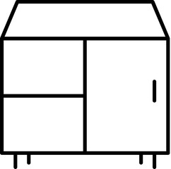 Poster - Simple line drawing of a cabinet with two drawers and a door on short legs in black and white