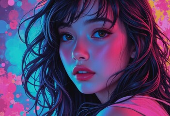 Poster - Psychedelic poster design featuring a woman with vibrant colors and optical illusions